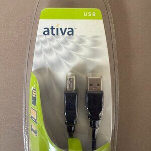 NEW Ativa USB 2.0 Cable 6ft, A to B Plug, Printer Scanner Cord, 480 Mbps
